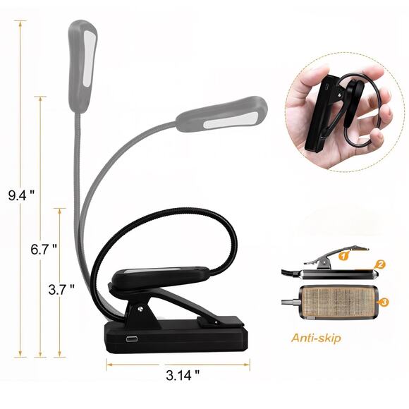 LED Book Light for Books in Bed with 3 Colors and 9 Brightness (Rechargable) - Picture 4 of 6